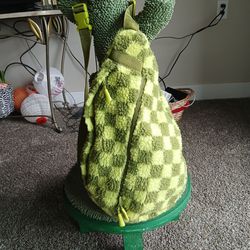 Green Checkered Faux Fur Crossbody Backpack 