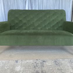 West Elm Tufted Forest Green Couch Loveseat Sofa Setee