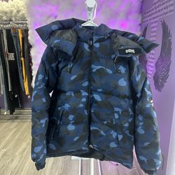 Rare Bape Puffer Navy Camo Removable Hood