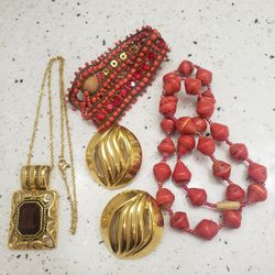 Bundle Autumn Jewelry: 2 Necklaces, Bracelet & Pair Of Earrings.  