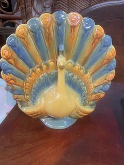 Vintage peacock pottery flower vase