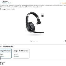 TECKNET Trucker Bluetooth Headset, AI Noise Canceling 70h Wireless Headphones Bluetooth with Microphone