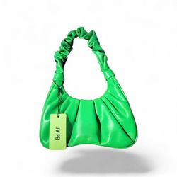 💚 JW Pei Green Mini Shoulder Bag – Ruched Handle – Vegan Leather