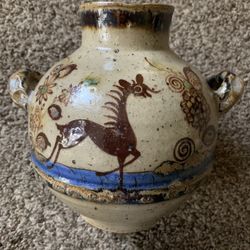 Vintage 20th Century Hand Decorated Glazed Stoneware Vase