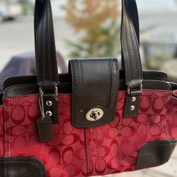 Coach Hampton Red And Brown Purse