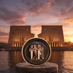 Celestial Echoes: Hand-Etched Egyptian Musicians Brass Plate – Timeless Heritage, 5.5” Elegance