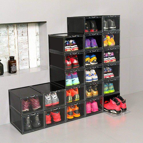 2 pcs. Shoes Box Plastic Stackable Sneaker Container Storage Heavy Duty Organizer NEW