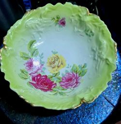 Antique Porcelain Scalloped Floral Bowl