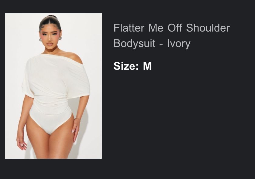 Fashion Nova Off Shoulder Bodysuit – Ivory (NWT) Size M