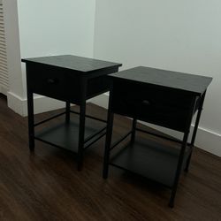 Black Nightstands - Set of 2 - Drawer & Shelf