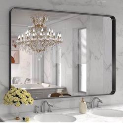 Black Metal Frame Bathroom Mirror 
