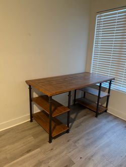 Industrial Wood and Metal Desk with Shelves