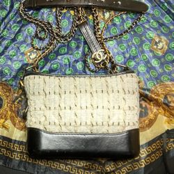 Chanel White/Black Tweed Leather Small Gabrielle Shoulder Bag