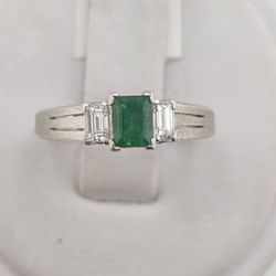 Platinum 0.52ct emerald and diamond ring