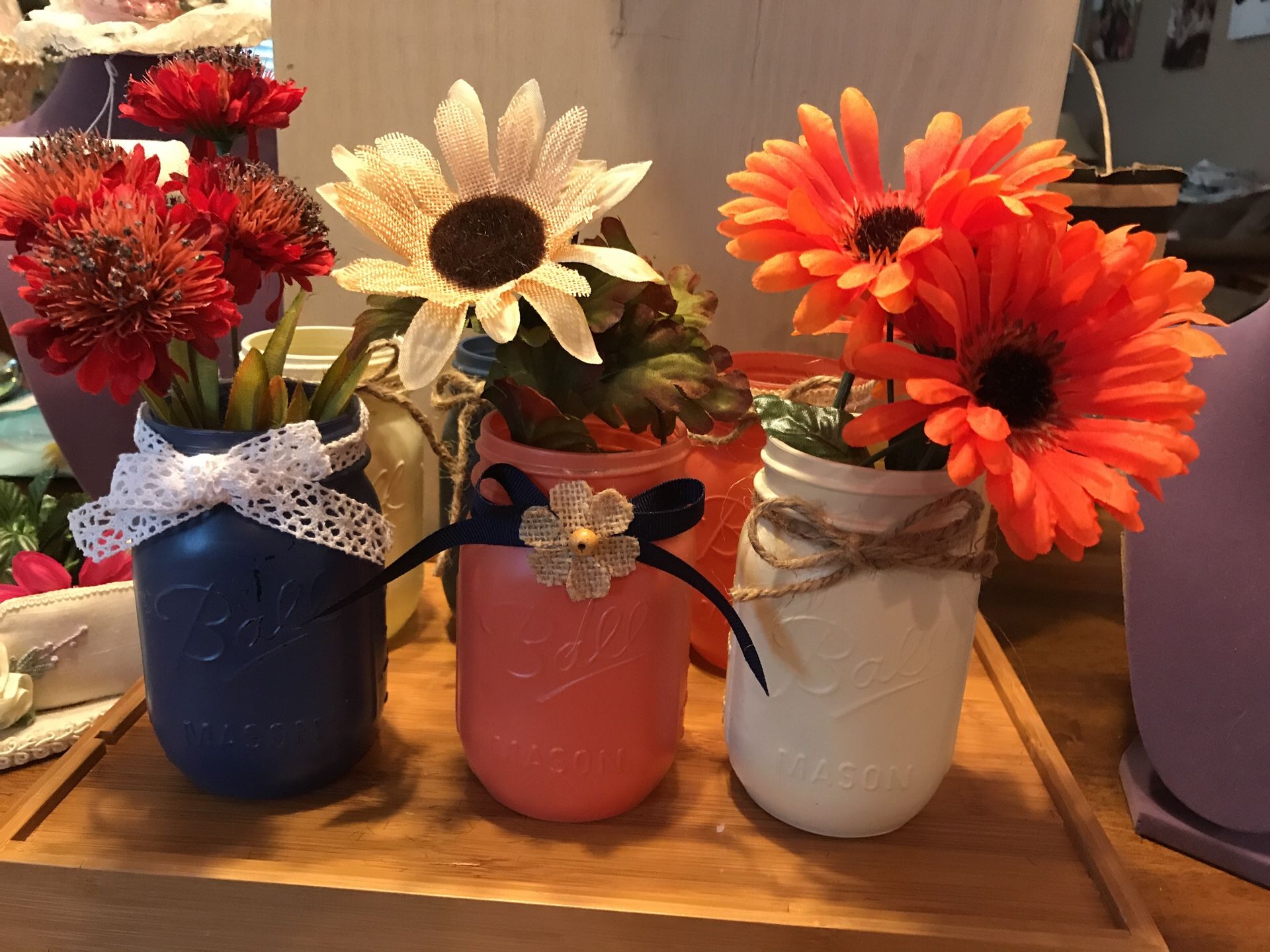 Set of Colorful Decor Painted Mason Jars.