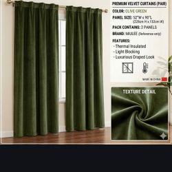Cortinas de Terciopelo Verde Oliva MIULEE (Juego de 2)
