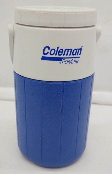 Coleman Polylite vintage 5596 1/2 Gallon Water Jug Cooler Thermos Blue &white
