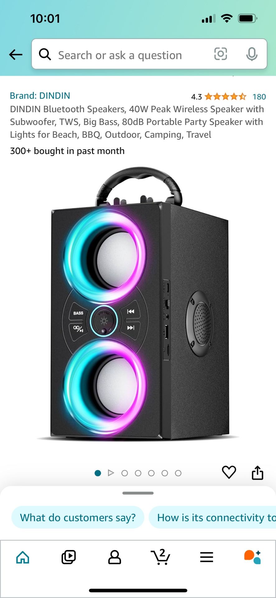 DINDIN Bluetooth Speakers, 40W Peak Wireless Speaker with Subwoofer, TWS, Big Bass, 80dB Portable Party Speaker with Lights for Beach, BBQ, Outdoor, C