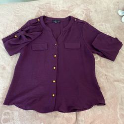 Purple Button Up Blouse With Golden Buttons