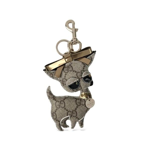 GUCCI CAT KEYCHAIN CHARM GG CANVAS LEATHER GOLD TONE AUTHENTIC 🐱✨