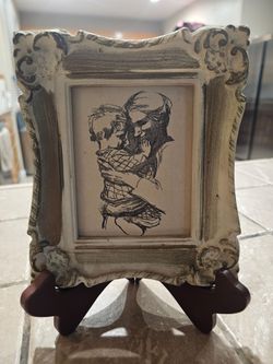 Framed Romantic Sketch in Ornate Frame