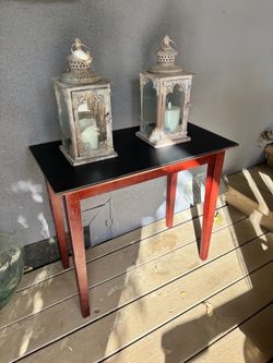 Wood Console Table Black Top Red Legs