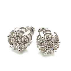 10k White Gold Diamond Earrings Flower Cluster 1ctw 135510 10