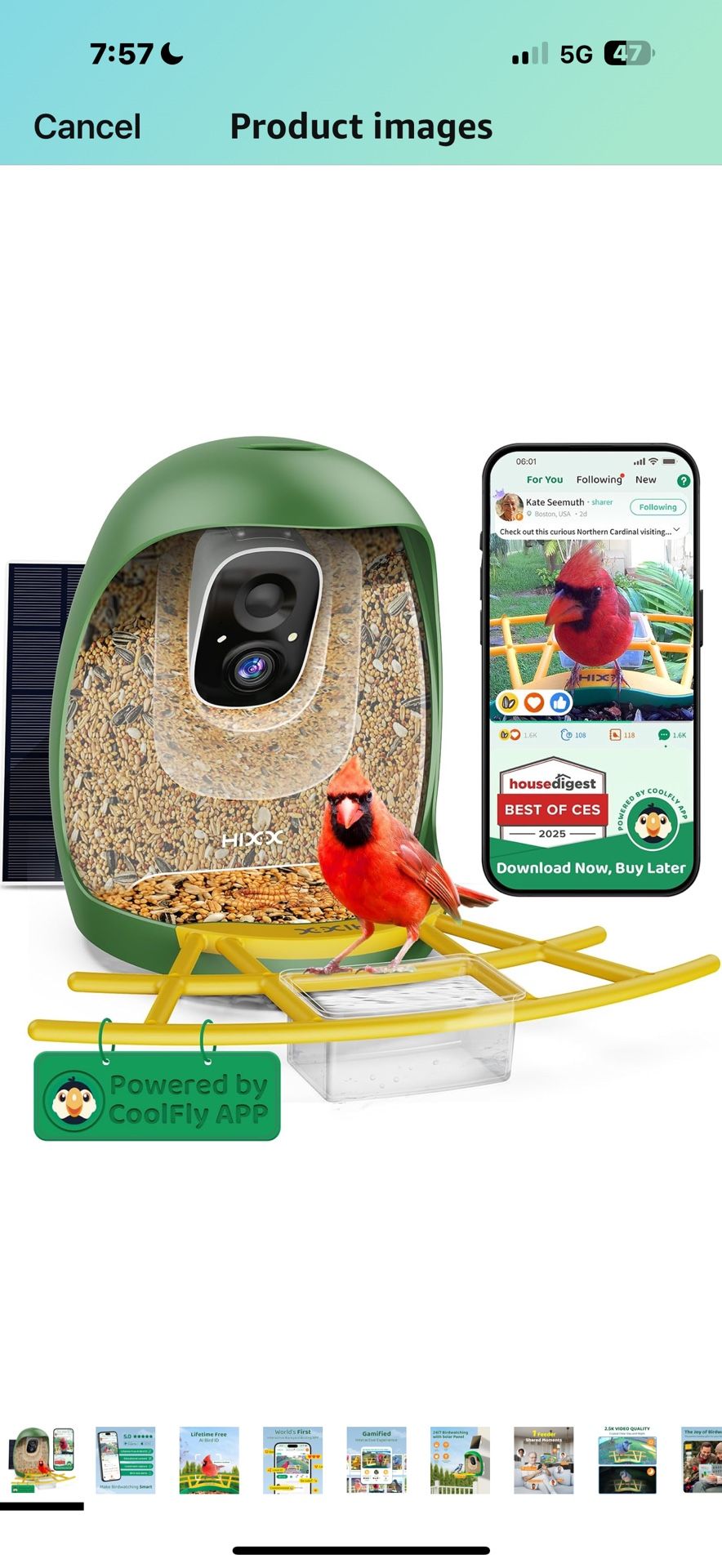Smart Bird Feeder with Camera, Birdwatching Camera with Lifetime Free AI Identify Bird Species & Solar Panel, Auto Video Capture & Instant Notificatio