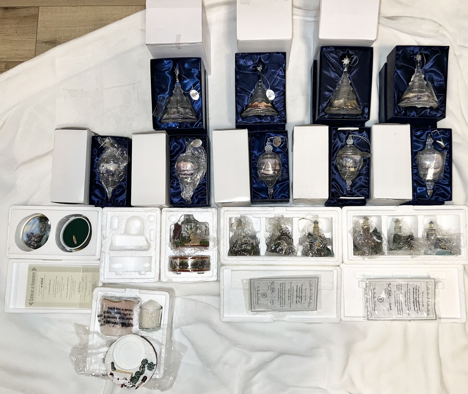 13 LOT Thomas Kinkade Christmas Ornaments Music Boxes Candle Holder New In Boxes