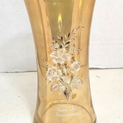 🥂 Happy 50th anniversary 10” Tall Floral Marigold Glass Vase.