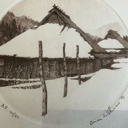 Original Etching by Brian Williams “Winter Farmhouse 1982”