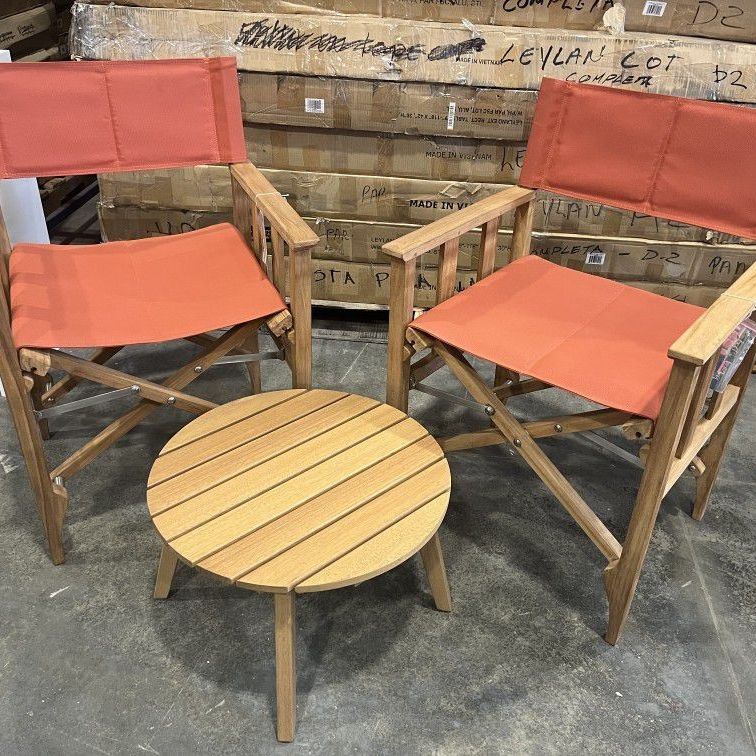 *BRAND NEW* OPEN BOX Round 100% FSC Certified Solid Wood With Red Chairs Outdoor Dining Set