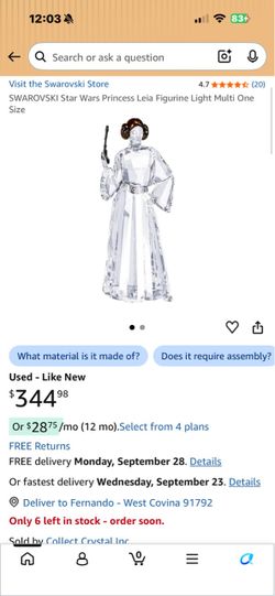 Swarovski Star Wars Princess Leia Crystal Figurine