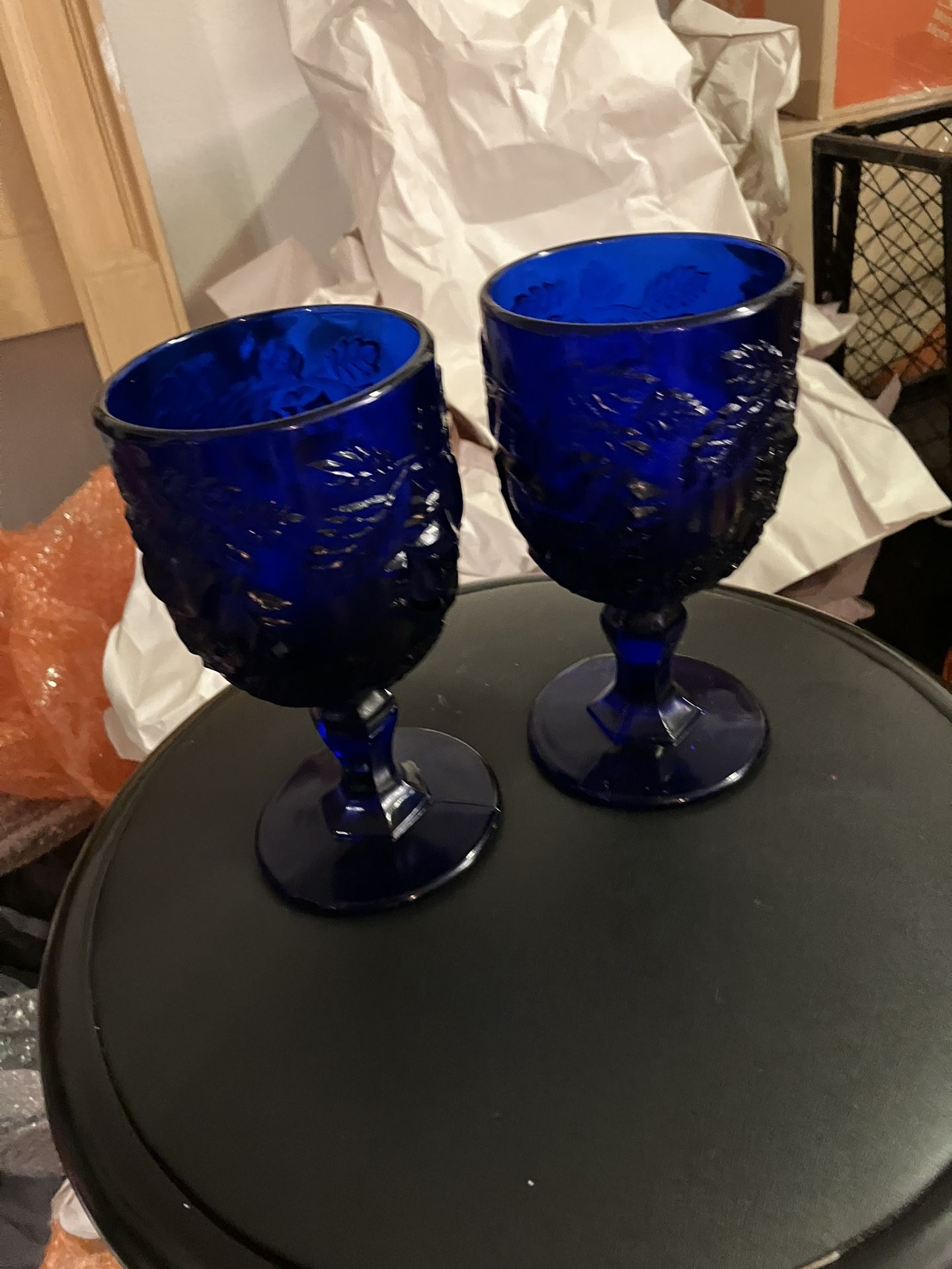 Deep Blue Depression Glass Vintage Two Piece 