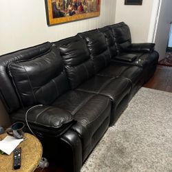 Black Leather Recliner Sectional Sofa