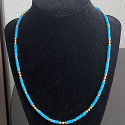 Genuine Natural Turquoise Necklace with 14K Gold Filled Beads