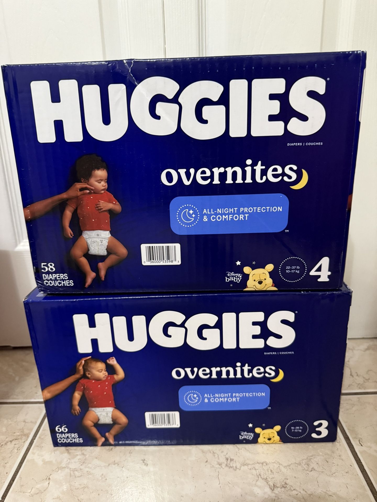 Huggies Baby Diaper Size 3 (66 count) and Size 4 (58 count) 2 x $45