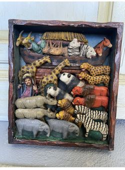 Vintage Peruvian Clay Folk Art Animals NOAHS ARK Heavy Signed Jimenez 8” X 9”