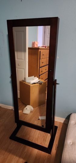 Floor Standing Cabinet Jewelry Armoire with Mirror