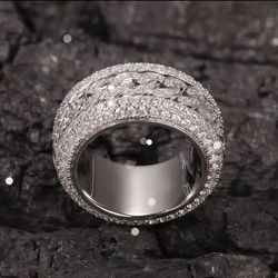 925 Silver Iced Out Moissanite Cuban Ring