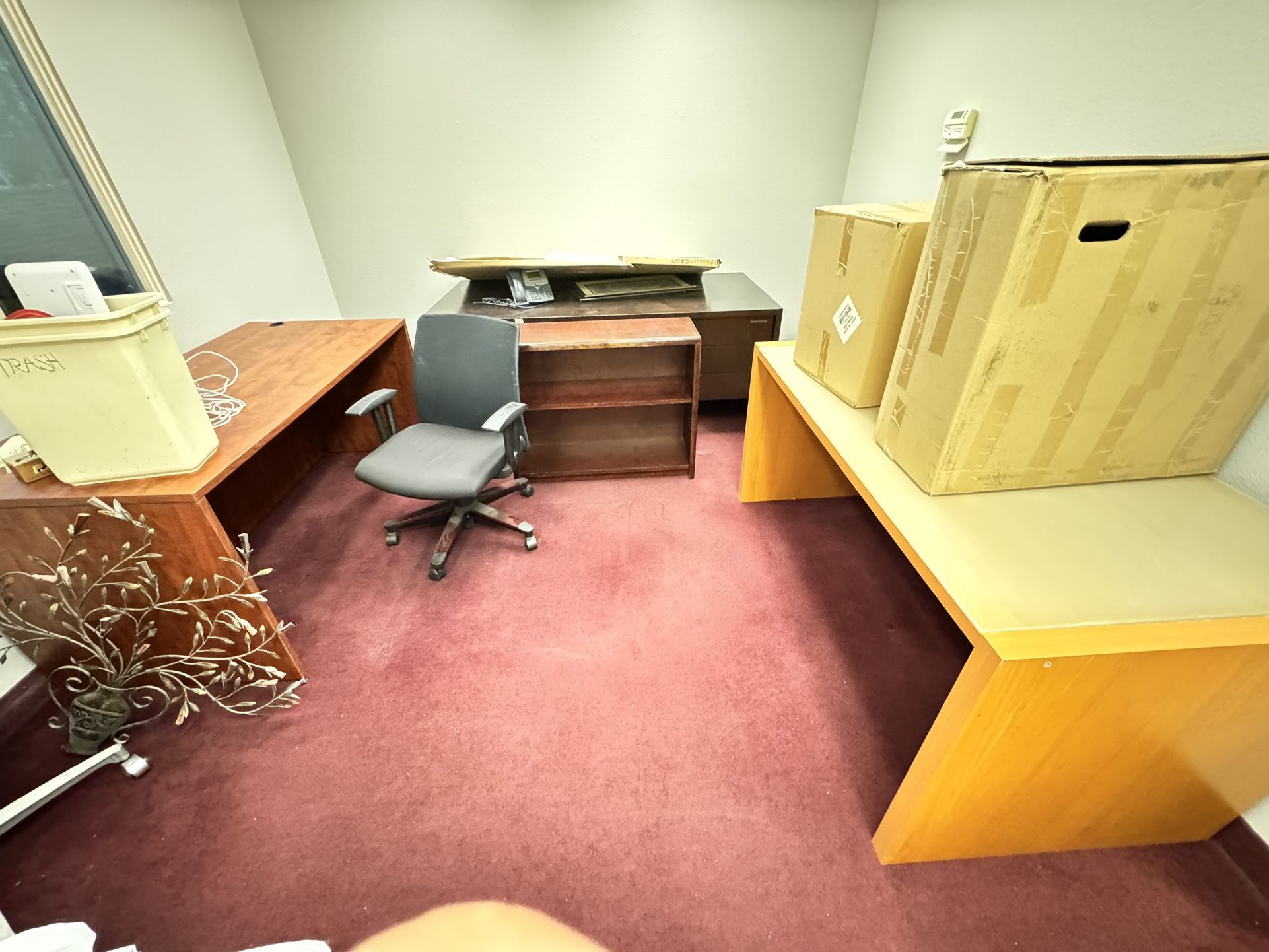 Two Office Desks And Bookshelf