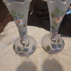 Vtg Vases Hand Painted 
