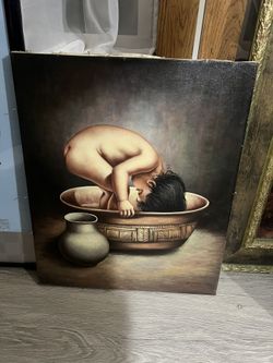 Beautiful native baby boy in basket signed by K Mills Giclee