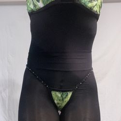 Green Forest bikini thong with rhinestones large/extra large