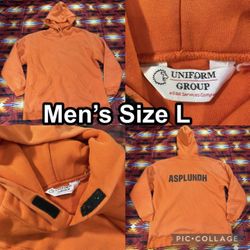 ASPLUNDH Heavy Orange Pullover Hoodie Mens Large Workwear Uniform Group
