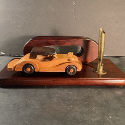 Vintage Wooden/Brass Handmade Antique-Car Letter/Pen Holders (Length: 9-1/2”)