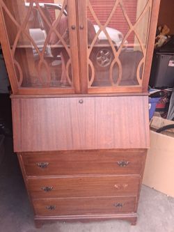 Vintage Wood Secretary Desk with Hutch