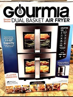 New Gourmia Double Decker Dual Basket Air Fryer 11 Qt GAF1190 Black Stainless