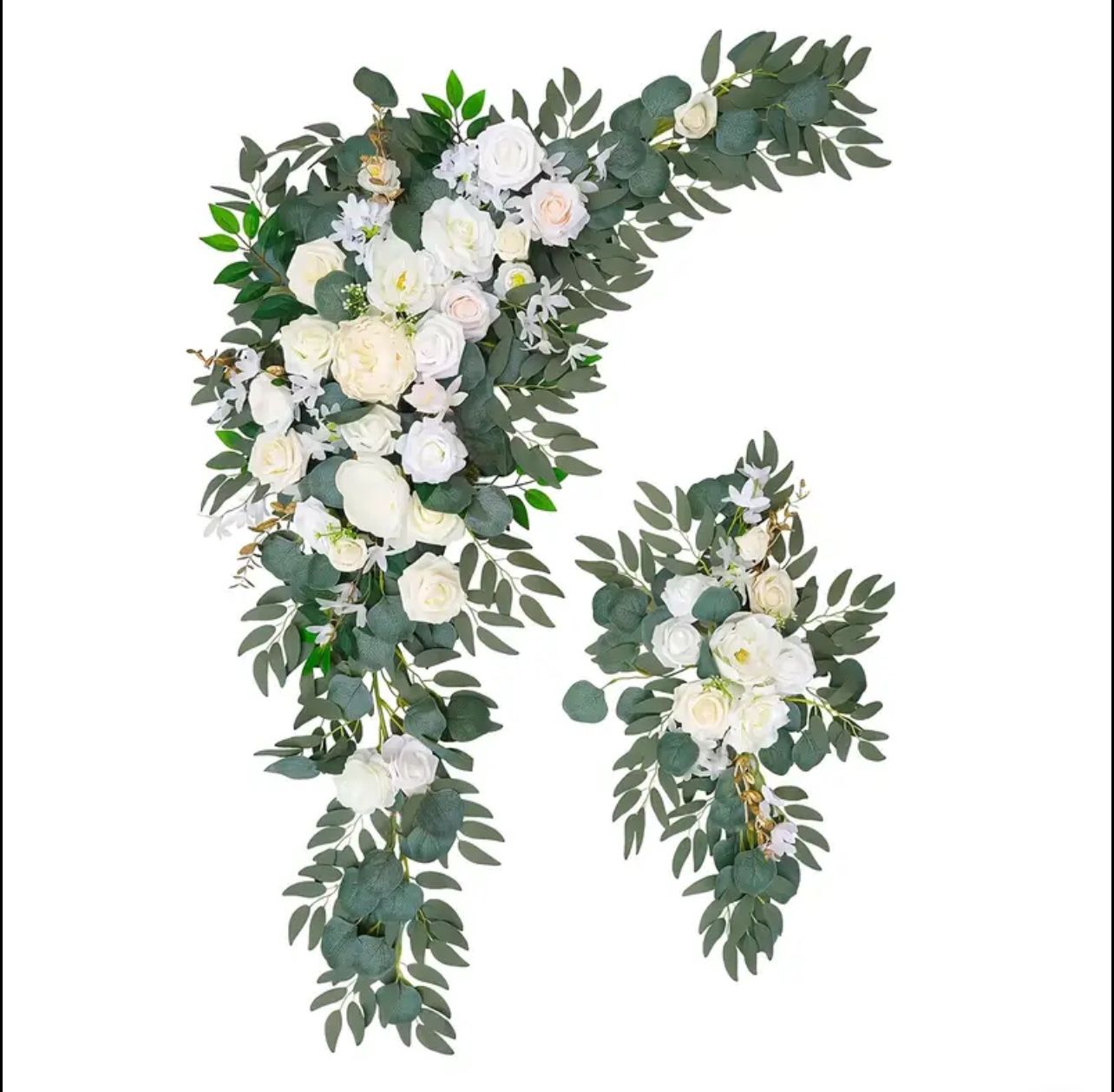 Eucalyptus and Ivory, White Flowers, Roses, Wedding Arch Garlands, Artificial Flower Arrangements