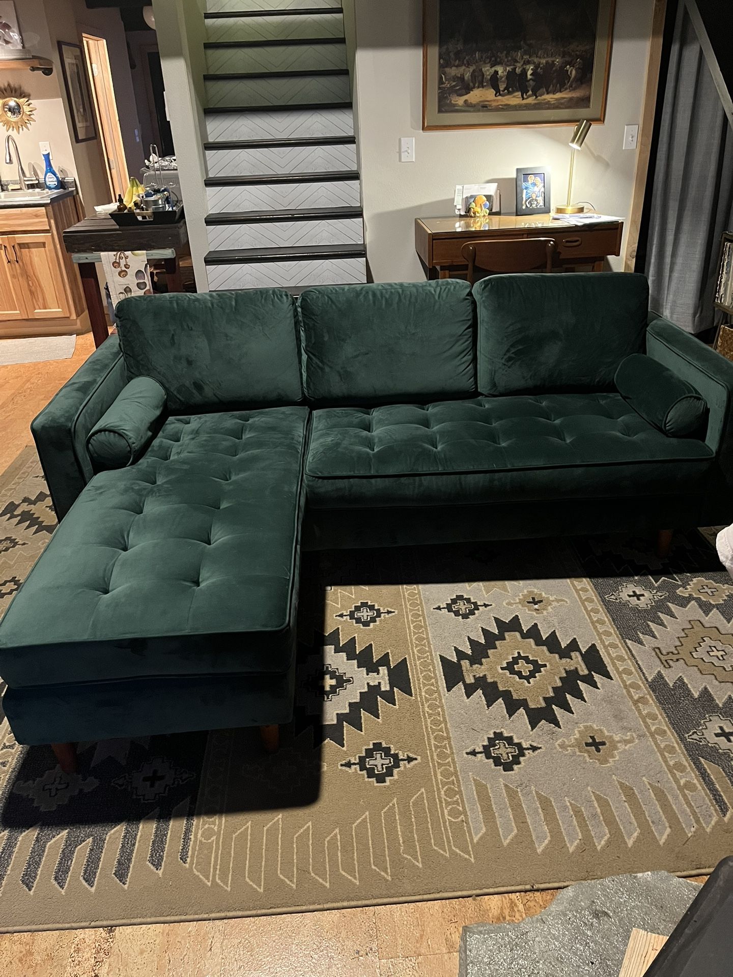 Emerald Green Velvet Sofa Mid-century Modern